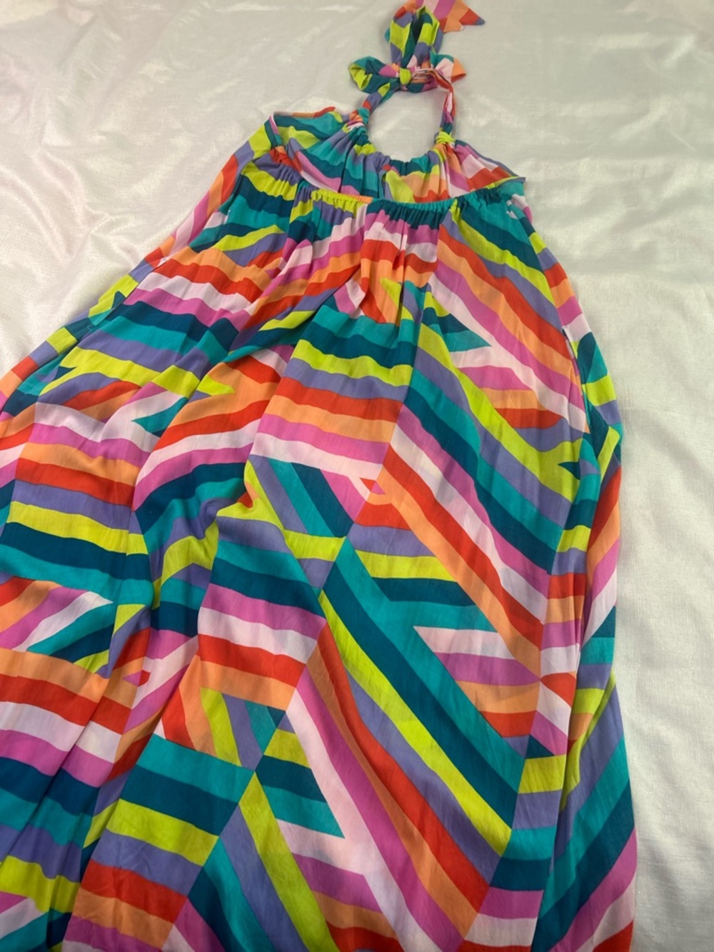 Elan Rainbow Stripe Halter Maxi Dress OS